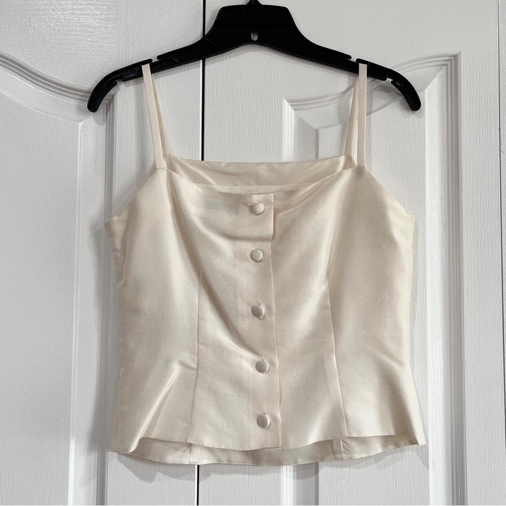 NWT Ann Taylor cream ivory beaded spaghetti strap top blouse size 4 - Picture 2 of 6
